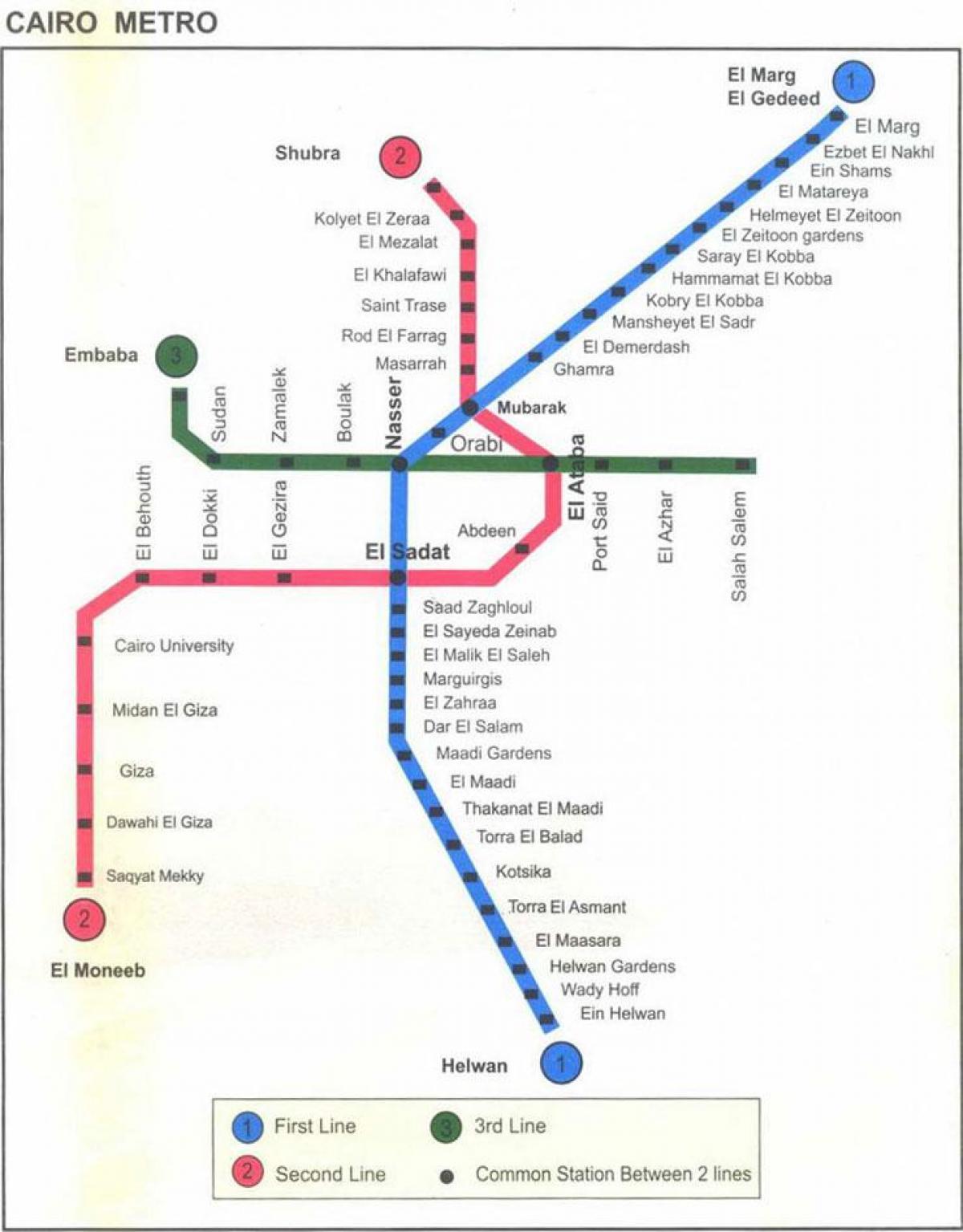 カイロ地下鉄の地図